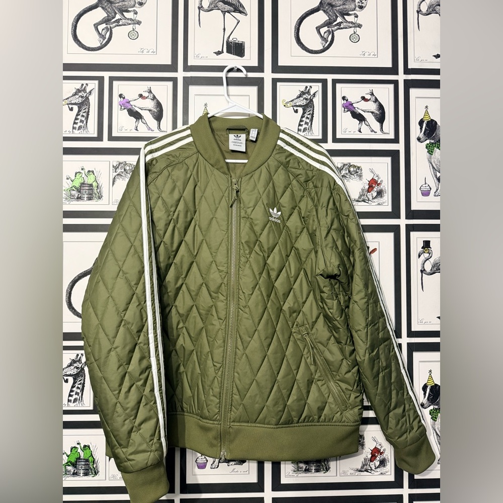 Adidas Men's Green Quilted Bomber Jacket